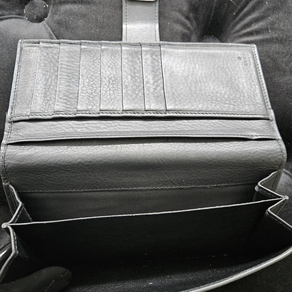 Gucci Long Black Leather Interlocking-G Bifold Continental Long Wallet GG - Picture 3 of 8
